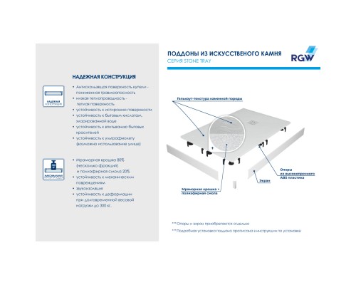 Душевой поддон квадратный RGW ST-W Белый  800x800