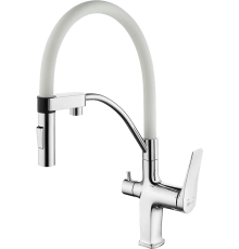 Смеситель для кухни Lemark Comfort LM3074C-White с гибким изливом, хром, белый