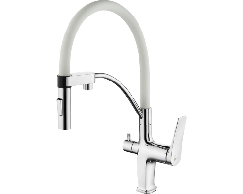 Смеситель для кухни Lemark Comfort LM3074C-White с гибким изливом, хром, белый