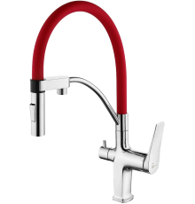 Смеситель для кухни Lemark Comfort LM3074C-Red с гибким изливом, хром, красный