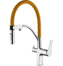 Смеситель для кухни Lemark Comfort LM3074C-Orange с гибким изливом, хром, оранжевый