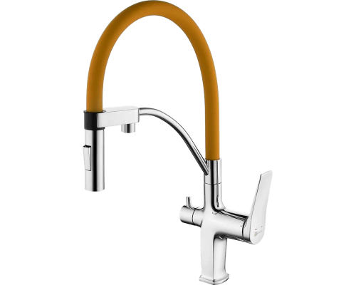 Смеситель для кухни Lemark Comfort LM3074C-Orange с гибким изливом, хром, оранжевый