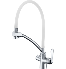 Смеситель для кухни Lemark Comfort LM3070C-White с гибким изливом, хром, белый