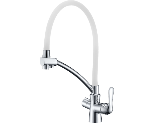 Смеситель для кухни Lemark Comfort LM3070C-White с гибким изливом, хром, белый