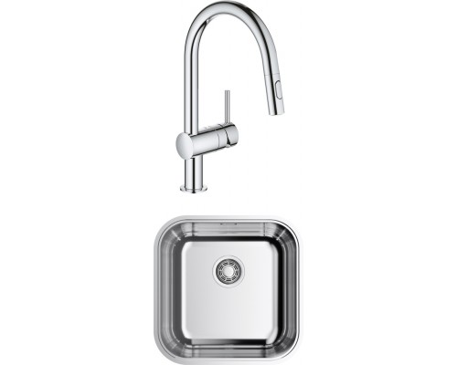 Комплект Мойка кухонная Omoikiri Omi 44-U/IF-IN Quadro нержавеющая сталь + Смеситель Grohe Minta 32321002