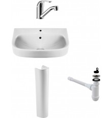 Комплект Раковина Roca Debba 50x42 + Пьедестал 33799000Y + Смеситель Bravat Fit F1233188CP-RUS + Сифон AlcaPlast A41+A710