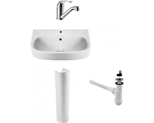 Комплект Раковина Roca Debba 50x42 + Пьедестал 33799000Y + Смеситель Bravat Fit F1233188CP-RUS + Сифон AlcaPlast A41+A710