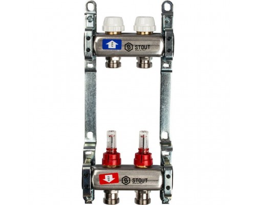 Коллектор из нержавеющей стали STOUT с расходомерами 2 вых. SMS 0917 000002 (SMS 0917 000002)
