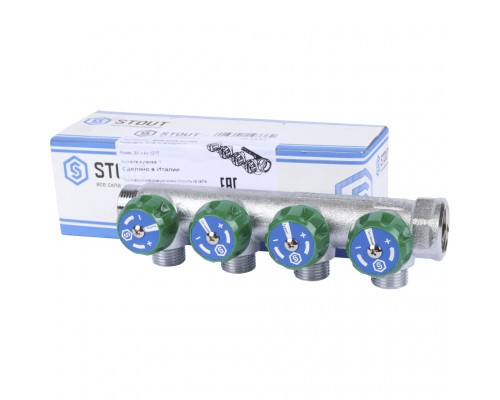 Коллектор регулирующий STOUT 3/4, 4 отвода 1/2  плоское уплотнение (SMB-6849-341204)