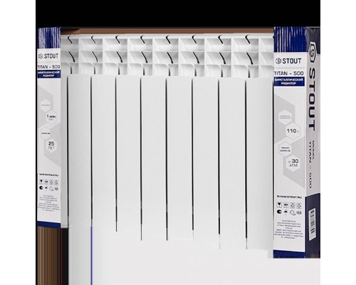 Радиатор биметаллический STOUT TITAN 500 10 секций боковое подключение (белый RAL 9016) SRB-3310-050010 (SRB-3310-050010)