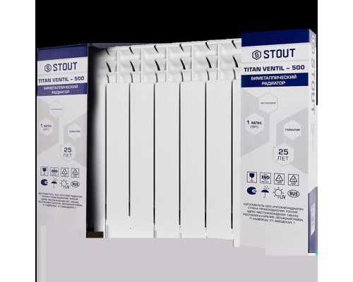 Радиатор биметаллический STOUT TITAN VENTIL 500 10 секций нижнее правое подключение SRB-3320-050010 (SRB-3320-050010)