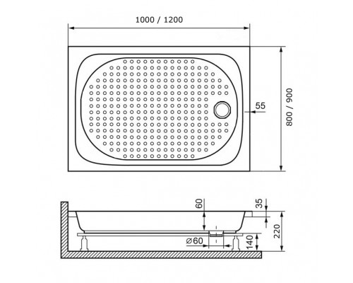 Душевой поддон прямоугольный RGW LUX/TN  800x1200