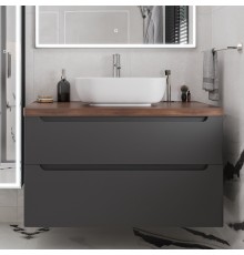 Тумба с раковиной STWORKI Берген 100 серая с темной столешницей, Moduo 50 Square