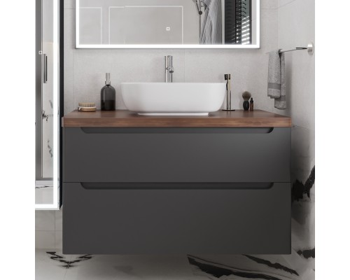 Тумба с раковиной STWORKI Берген 100 серая с темной столешницей, Moduo 50 Square