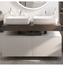 Столешница STWORKI Ольборг 120 дуб карпентер, без отверстий, 2 тумбы 60 + 2 раковины STWORKI Soul 1 белой