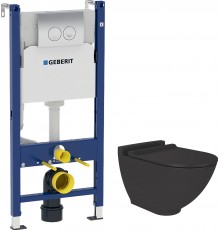 Комплект Унитаз подвесной STWORKI Rotenburg SWH52 безободковый + Инсталляция Geberit Duofix Delta 458.124.21.1 3 в 1 с кнопкой смыва, хром