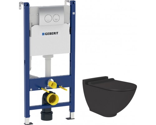 Комплект Унитаз подвесной STWORKI Rotenburg SWH52 безободковый + Инсталляция Geberit Duofix Delta 458.124.21.1 3 в 1 с кнопкой смыва, хром
