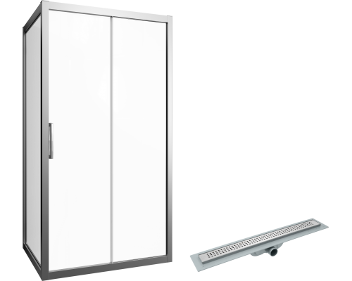 Комплект Душевой уголок STWORKI Эстерсунд 110x80 см профиль хром матовый, прозрачное стекло, прямоугольный + Лоток CK DRAIN AQPL10-70 Cube 70 см, с сухим затвором, из нержавеющей стали, с решеткой, прямоугольный