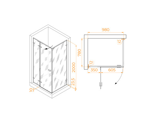 Душевой уголок с распашной дверью на петлях - RGW SV-040B 1000x800