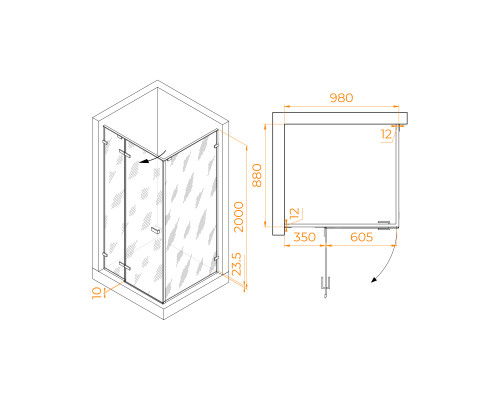 Душевой уголок с распашной дверью на петлях - RGW SV-040Gr 1000x900