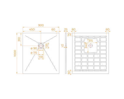 Душевой поддон прямоугольный STONE TRAY-G  900x1000
