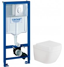 Комплект Унитаз подвесной Grohe Euro Ceramic 3932800H + Крышка 39330001 с микролифтом + Инсталляция Rapid SL 38721001 3 в 1 с кнопкой смыва
