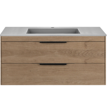 Тумба с раковиной Vincea Chiara 2D 100, 2 ящика, натуральный дуб, с серой раковиной