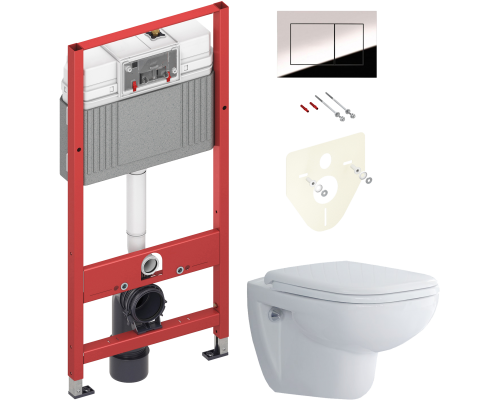 Комплект Унитаз подвесной Duravit D-code 45700900A1 безободковый + Инсталляция TECE Now 9400412 4 в 1 с кнопкой смыва