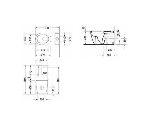 Duravit Starck 2 Унитаз моноблок приставной 72.5х37cм, слив универсальный, с креплением, с бачком на 4,5 л с механизмом слива хром, с сиденьем, цвет: белый. 2129090000,  0933000085