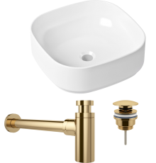 Комплект Раковина Lavinia Boho Bathroom Sink Slim 33311006 + Донный клапан Wellsee Drainage System 182141000 золото + Сифон 182106000 золото
