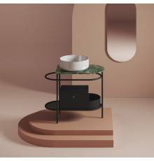Artceram Flair 3.0 Металлическая консоль с раковиной, 85х46х75.5см., напольная, с выдвижным ящиком и мраморной столешницей, подвесная, цвет: черный матовый/белый матовый. COL001 05 00,  TFA009 93,  ACA067 17,  ACM037 17