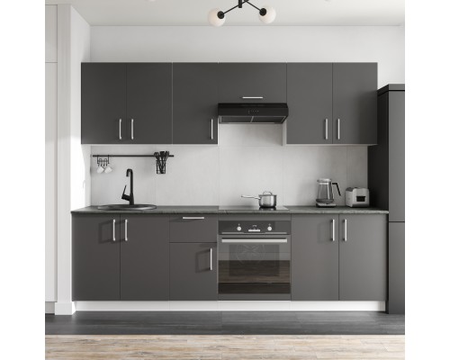 Кухонный гарнитур Domaci Болонья 260 см, фасад графит, ручка хром, столешница луна KUH-1008802