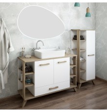 Мебель для ванной комнаты Sanflor Ингрид 120 белый матовый, швейцарский вяз, зеркало STWORKI Скаген