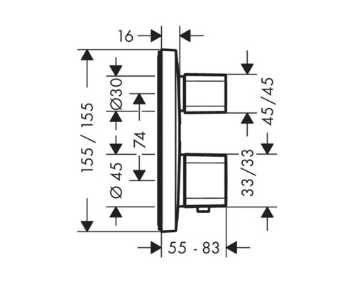 Hansgrohe Ecostat E Смеситель для душа, встраиваемый, термостатический, 2 источника, с запорно-перекл.вент, цвет: хром. 15708000
