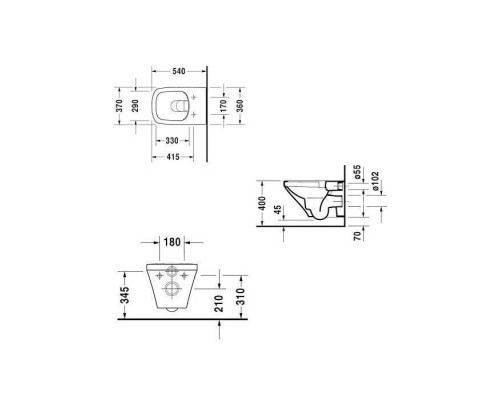Duravit DuraStyle Унитаз 54х37см., подвесной, безободковый, Wondergliss, цвет: белый. 25510900001