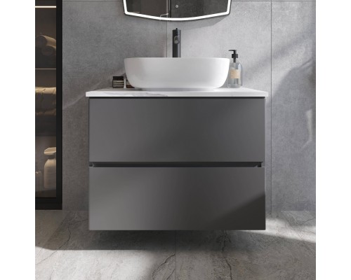 Тумба с раковиной STWORKI Колдинг 80 антрацит, с раковиной Moduo 50 Square, столешница белая матовая Тумба с раковиной STWORKI Колдинг 80 антрацит, с раковиной Moduo 50 Square, столешница белая матовая