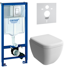 Комплект Унитаз подвесной VitrA Shift 7742B001-0075 белый матовый + Крышка 91-001-009 с микролифтом, петли хром, белая матовая + Инсталляция Grohe Rapid SL 38772001 3 в 1 с кнопкой смыва + Шумоизоляция 37131000