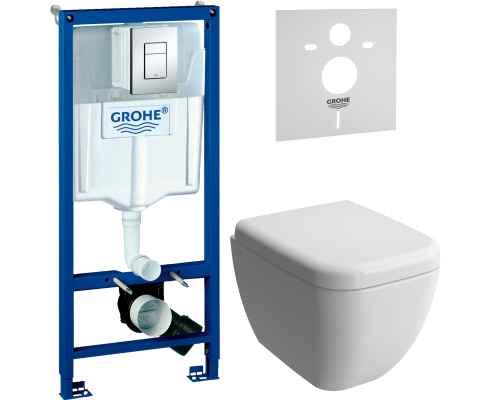 Комплект Унитаз подвесной VitrA Shift 7742B001-0075 белый матовый + Крышка 91-001-009 с микролифтом, петли хром, белая матовая + Инсталляция Grohe Rapid SL 38772001 3 в 1 с кнопкой смыва + Шумоизоляция 37131000
