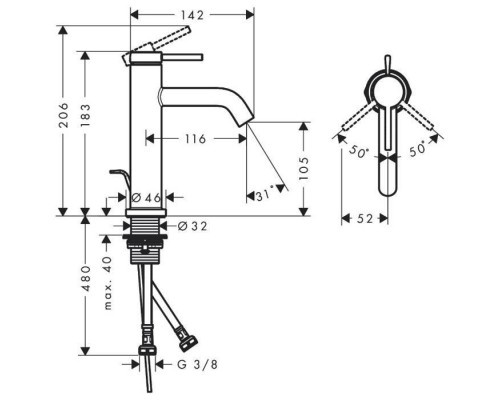 Hansgrohe Tecturis S Смеситель для раковины, 1 отв., с донным клапаном, цвет: белый матовый. 73310700 Hansgrohe Tecturis S Смеситель для раковины, 1 отв., с донным клапаном, цвет: белый матовый. 73310700