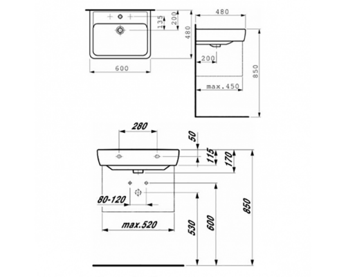 Laufen Pro Раковина 60х48х11,5 см,подвесная/накладная с 1 отв. под смеситель по центу, c переливом, цвет: белый. 8.1895.2.000.104.1 Laufen Pro Раковина 60х48х11,5 см,подвесная/накладная с 1 отв. под смеситель по центу, c переливом, цвет: белый. 8.1895.2.000.104.1