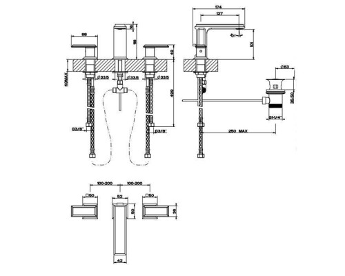 Gessi Eleganza Смеситель для раковины на 3 отверстия с донным клапаном, цвет: Finox. 46012#149