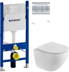 Комплект Унитаз подвесной BelBagno Libero BB11051CH-TOR/SC безободковый + Инсталляция Geberit Duofix Delta 458.163.21.1 с кнопкой смыва, хром