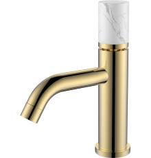 Смеситель для раковины Boheme Stick 121-G-MR-W золотой, мрамор белый