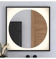 Зеркало Defesto Eclipse DF 2233S 80х80 черная рама, с LED-подсветкой, 3000К, сенсорный выключатель