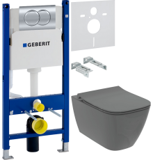 Комплект Унитаз подвесной Ideal Standard I Life B T533058 безободковый, с микролифтом, технология RimLS+, серый + Инсталляция Geberit Duofix Delta 458.149.21.1 с кнопкой смыва, хром + Шумоизоляция 156.050.00.1