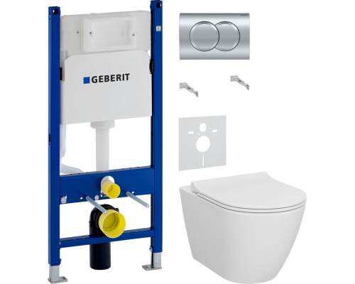 Комплект Унитаз подвесной VitrA Sanibelle 7551B003-0075 безободковый + Крышка 801-003-019 с микролифтом + Инсталляция Geberit Duofix Delta 458.149.21.1 с кнопкой смыва, хром + Шумоизоляция 156.050.00.1