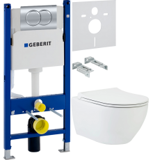 Комплект Унитаз подвесной beWash Bogen 88303201 с сиденьем микролифт белый + Инсталляция Geberit Duofix Delta 458.149.21.1 с кнопкой смыва, хром + Шумоизоляция 156.050.00.1