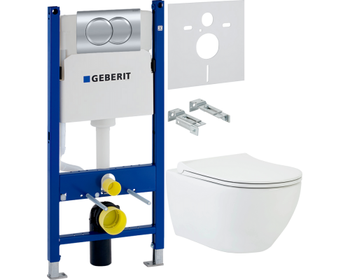 Комплект Унитаз подвесной beWash Bogen 88303201 с сиденьем микролифт белый + Инсталляция Geberit Duofix Delta 458.149.21.1 с кнопкой смыва, хром + Шумоизоляция 156.050.00.1