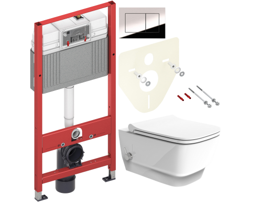 Комплект Унитаз подвесной Boheme Bello 971-2-W с функцией биде, белый глянцевый + Крышка 975-W белая глянцевая + Инсталляция TECE Now 9400412 4 в 1 с кнопкой смыва