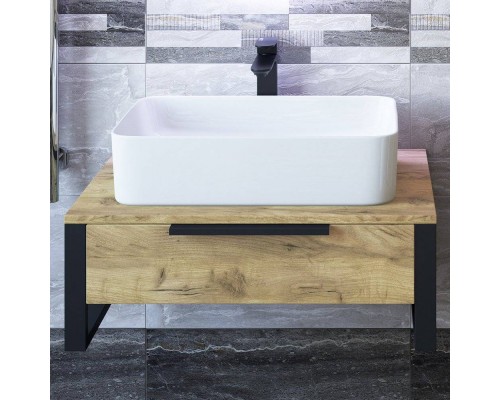 Тумба под раковину Sanflor Гард 70 подвесная, дуб крафт золотой, черный